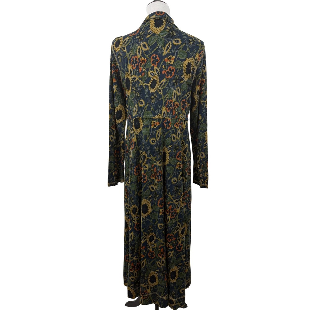 Natural Life Christa Knit Cotton Maxi Dress Size M Navy Tan Dahlias Floral Boho - Picture 3 of 10